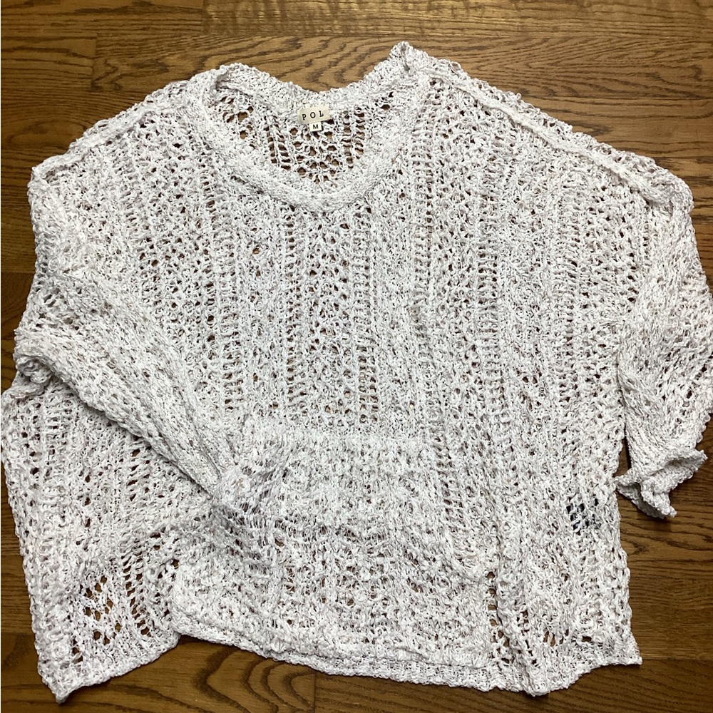 POL open crochet pullover boho coastal sweater Size Medium Cream - Picture 4 of 9